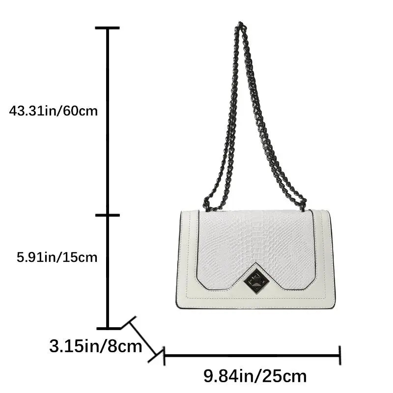 Leather Shoulder Bag Chain Purse for Women - Fashion Crossbody Bags Vintage Snake Print Underarm Bag Square Satchel Handbag