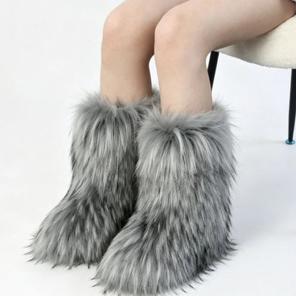 Winter Fluffy Women's Faux Fur Boots Plush Warm Woman Snow Boots 2026 Luxury Girls Furry Platform Boots Women's Ankle Boots