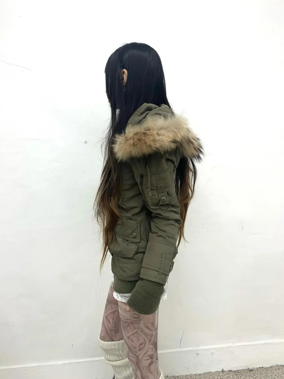 Women's Daily Commute Army Green Thicken with Fur Collar Warm Design Cardigan for Winter Harajuku Japanese Style Simple Jackets