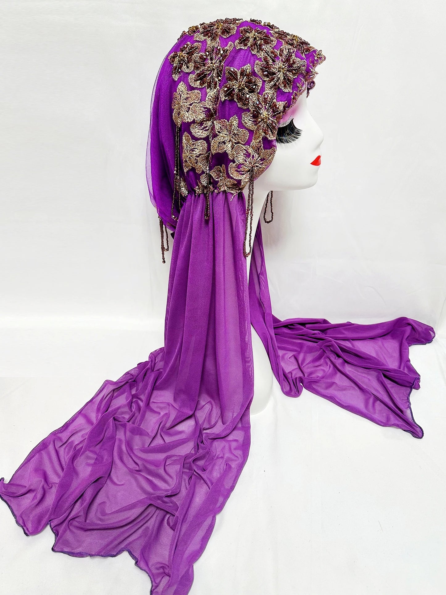Hot Selling Luxury Design Handmade Beads Muslim Women Shawl Islamic Headtie Saudi Arabia Hijab Prayer Headwear for Women
