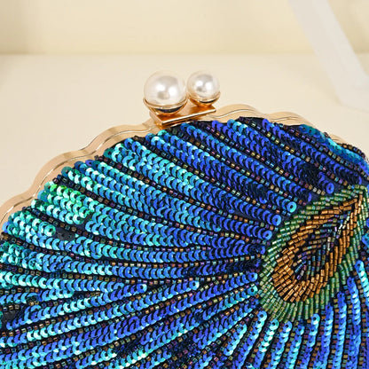 Shell Shape Women's Clutch Bag Sequin Purses and Handbags Luxury Designer Retro Embroidery Evening Bag Female Party Handbag