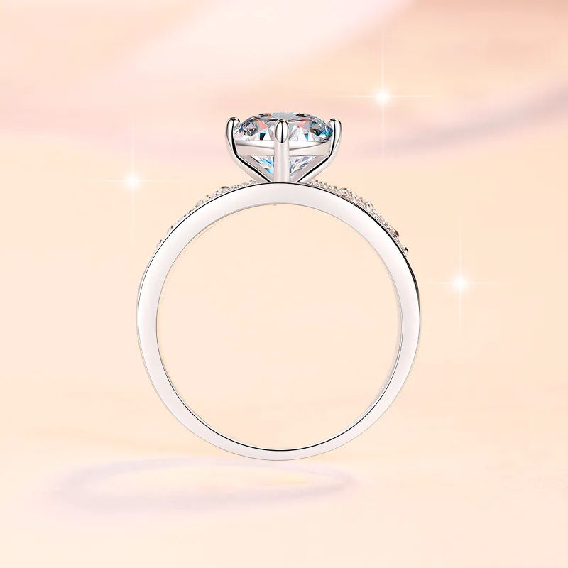 Pure hypoallergenic substrate encases 2ct moissanite for women’s four-prong crown luxury ring with soft PT950 platinum sheets