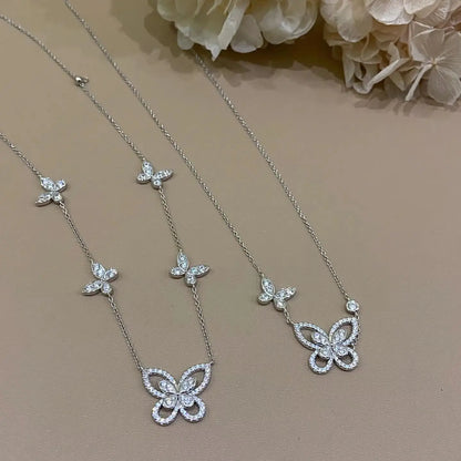 S925 Silver Butterfly Flower Pendant Women's Necklace AAAAA+ Sparkling Zircon High quality Luxury Wedding Party Exquisite Gift