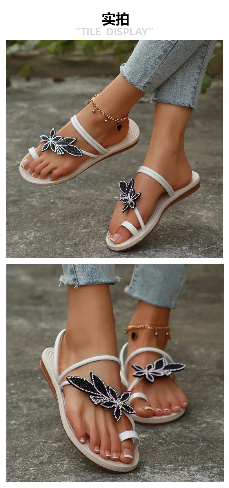 Glitter Slippers Women Summer Sandals 2025 Fashion Bling Female Butterfly Flops Beach Diamond Flat Shoes Outdoor Slides Sandals
