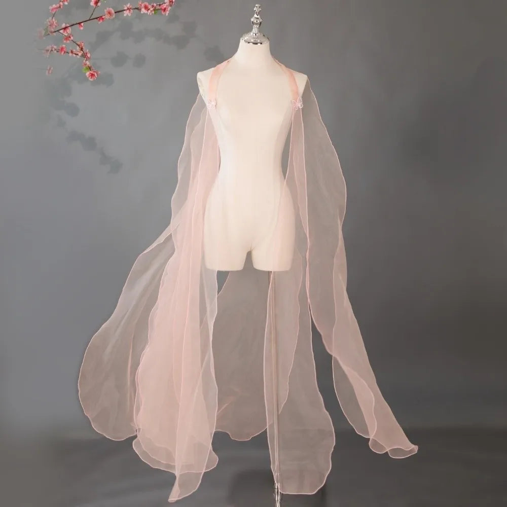 Organza Ancient-style Cloak Chinese Style with Shoulder Strap Party Long Shawl Dance Costume Fairy Dance Wear Flowy Cape