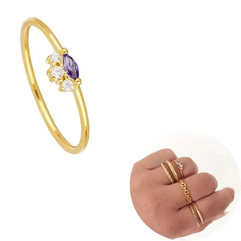 24K Gold Plated Colorful Crystal Gold Rings Turquoise Engagement Wedding Anniversary Ring Light Luxury Fashion Jewelry Gifts A40