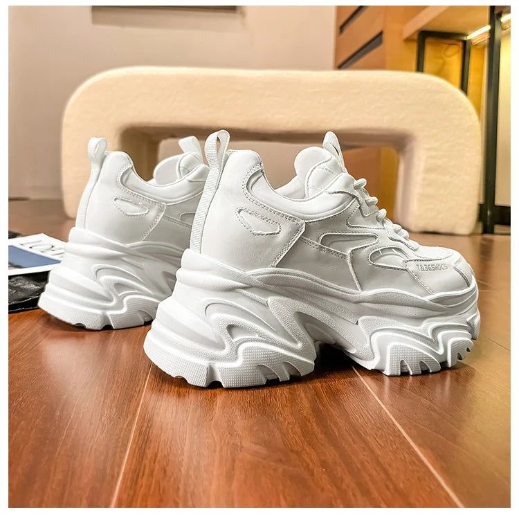 ZJR 14cm Chunky Sneakers for Women Super Increasing Women Shoe High Quality Real Leather Shoes Lightweight Platform Shoes 8-14cm