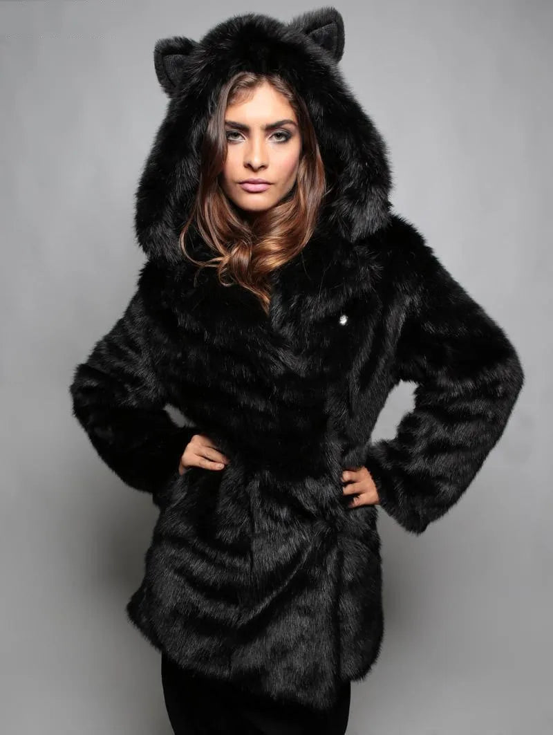 2026 Women Winter Furry Small Size Faux Fur Coat Female Hooded Long Sleeve Plush Jacket Lady Thick Fake Fur Warm Fluffy Outwear