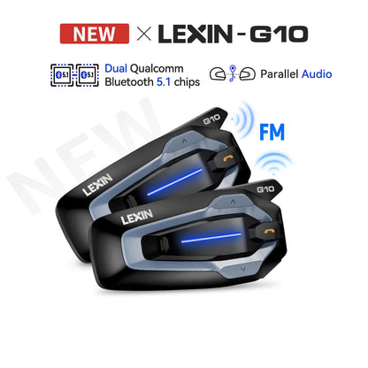NEW-LEXIN G10 Motorcycle Helmet Intercom,8 riders Dual Qualcomm Bluetooth 5.1 intercom,Parallel Audio- intercom and stream music