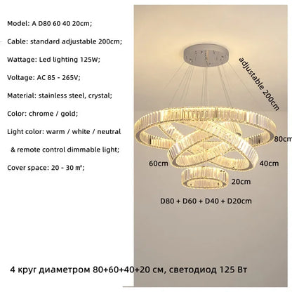 Modern Luxury Led Dimmable Pendant Lights Lustre Living Room Chandelier Lamp Fixtures Foyer Shiny Steel  Luminarias Light