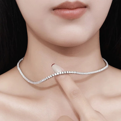 OEVAS 2.5mm Full Moissanite Tennis Necklace for Women Man 100% S925 Silver Neck Chain Necklaces Party Fine Jewelry Gift