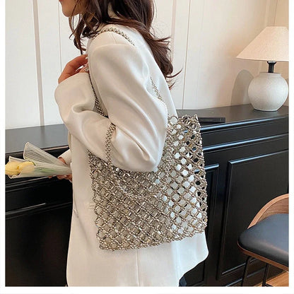 2026 Fashion Exquisite Bead Sense of Luxury Hollow Out Women‘s Handbags Hot Sale New No Zipper Acrylic Square Shoulder Bags