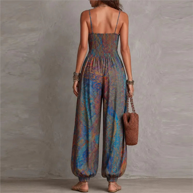 Sexy Sleeveless Backless Jumpsuit Women's 2026 Summer Boho Wide Leg Printed Loose Long Pants Jumpsuits Vacation Party Clothing