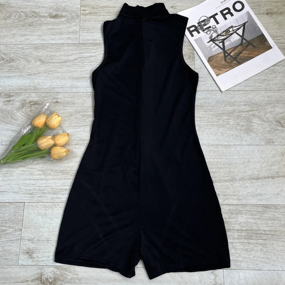 Summer Women's Sexy Backless Zipper Tank Rompers Top Bodycon One Piece Gym Sports Fitness Sleeveless Bodysuit Short Jumpsuits