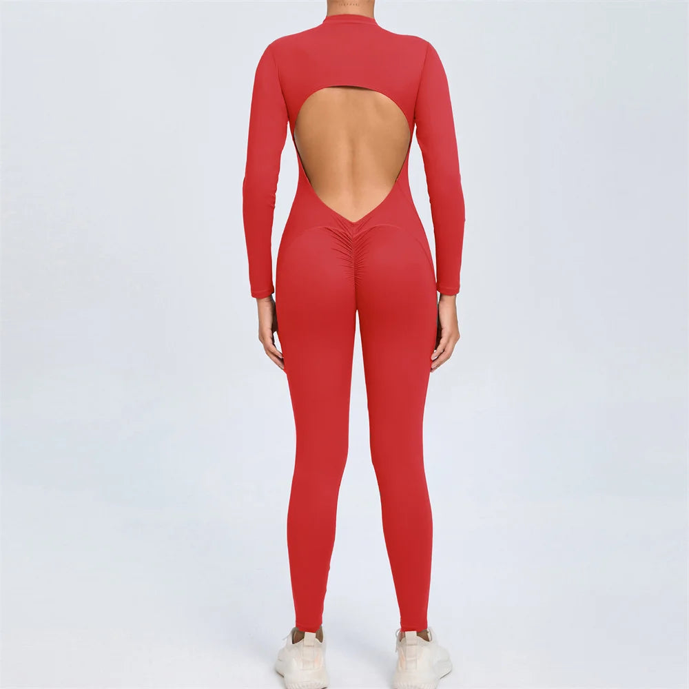 2026 Pad Zipper Long Sleeve Yoga Set Women One Piece Jumpsuit Gym Workout Shorts Fitness Bodysuit Sports Athletic Suit XP358