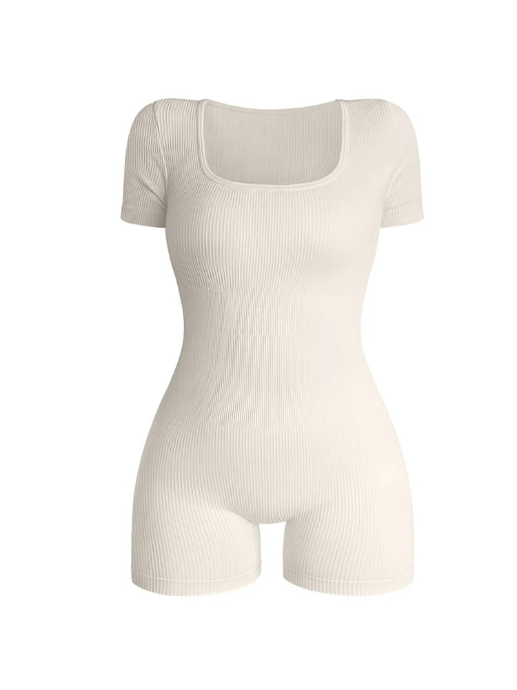 Women's Square Neck Short Sleeved Jumpsuit Sexy High Waist Bodycon One-piece Jumpsuit Fashionable Sexy Streetwear Ladies