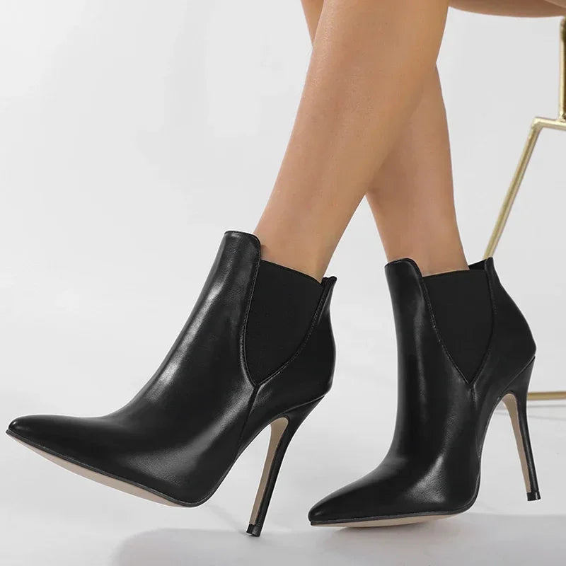 Aneikeh Sexy Elastic Band Stiletto High Heels Punk Style Pointed Toe Women Ankle Boots Shoes Autumn Winter Booties
