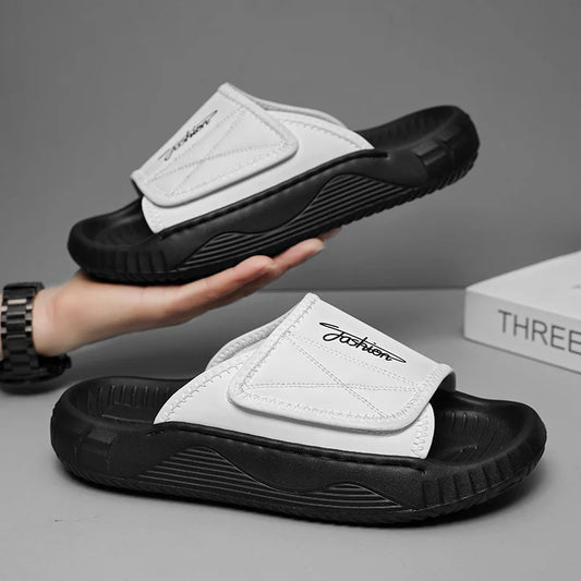 Leisure Walk Mens Slippers Outdoor Leather Male Slides Sneakers Summer Beach Shoes Sandals for Male Large Size Casual Half Drag