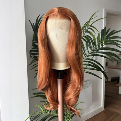 Long Wavy Layered Auburn Synthetic Hair Copper Red 13X4 Lace Front Wigs for Women Ginger Orange Body Wave Daily Party Cosplay