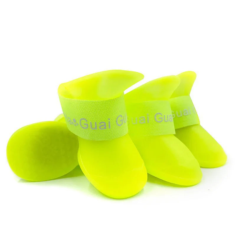 4Pcs Pet Silicone Rain Shoes Anti-Dirty Non-Slip Waterproof Dog Shoes Soft Bottom Footwear Small Dogs Cats Teddy Shoes