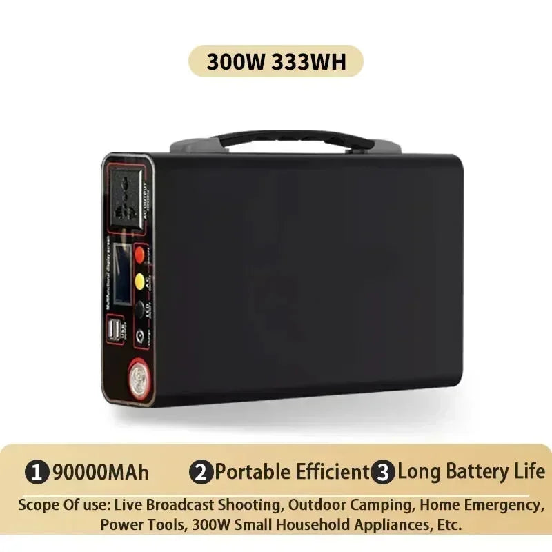 300W 220V 90000mAh Portable Power Station  Solar Generator Outdoor Camping Emergency Mobile Power Bank LiFePO4 Backup Battery
