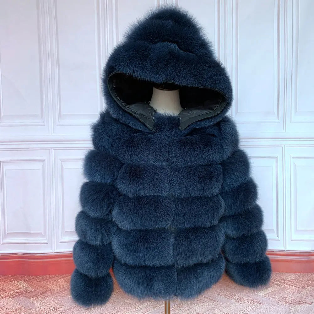 Fur Coat Women's Winter Coats Overcoat Female Fur Jackets For Women Long Sleeves Hood womans Real fur coats Real Fur Clothing