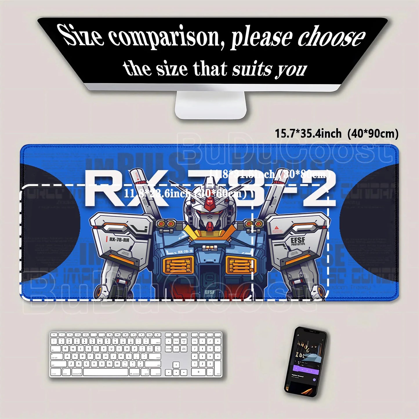 Mouse Pad Gundam RX-78-2 Anime Gaming XXL Non-slip Mousepad PC Computer Keyboard Office HD printing overlock esports Desk Mat