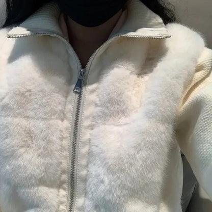 Women's Winter Coat 2025 New Fashion Faux Mink Fur Patchwork Knitted Jacket Female Short Style Warm Cotton-padded Outerwear