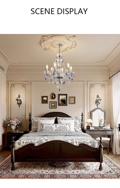 French Blue Romantic Crysatl Chandeliers Light Luxury Glass Living Room Art Decor Candle Pendant Lights Lighting Bedroom Lamps