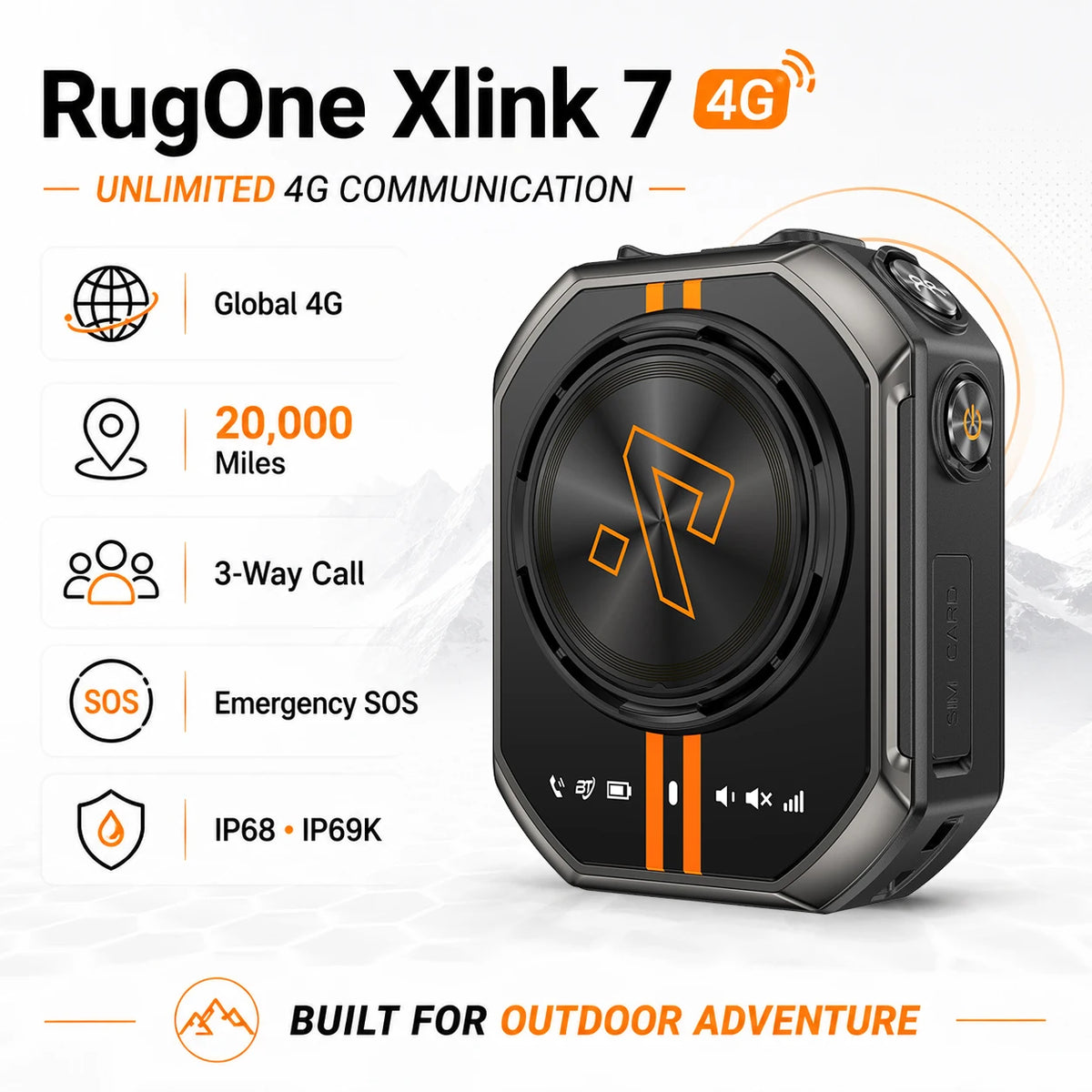RugOne Xlink 7 4G Walkie Talkie Pocket-Sized AI Noise Cancellation GPS SOS IP68 /IP69K Outdoor  SIM card 1020mAh
