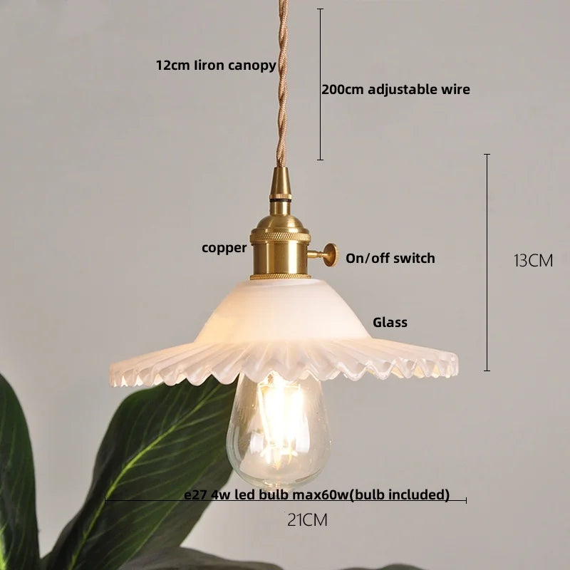 IWHD Home Decor LED Pendant Lights Kitchen Restaurant Copper Socket Flower Green Glass  Nordic Modern Walnut Wood Hanging Lamp