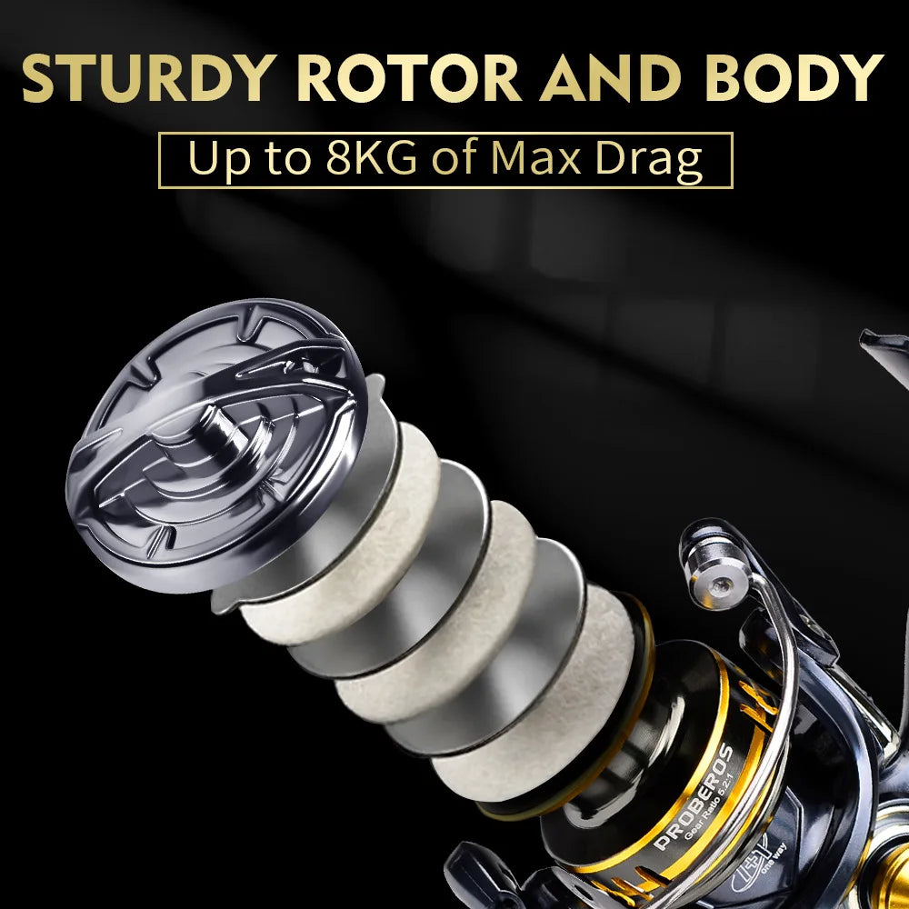 Spinning Fishing Reel 800 Size 5.2:1 7+1BB 8KG Max Drag CNC Metal Handle Deep Spool Long Cast Saltwater Rock Lure Fishing Reel