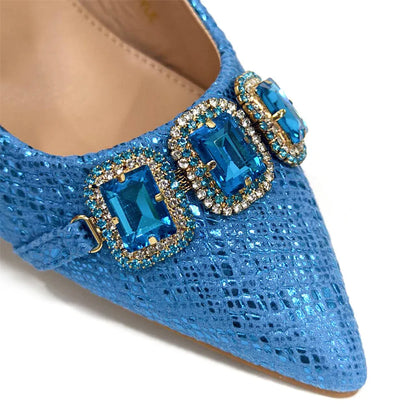 Newest Style Teal Sky Color Platform Design Peep Toe Ladies Shoes Matching Bag Set For Mature Women Heel Party Pump