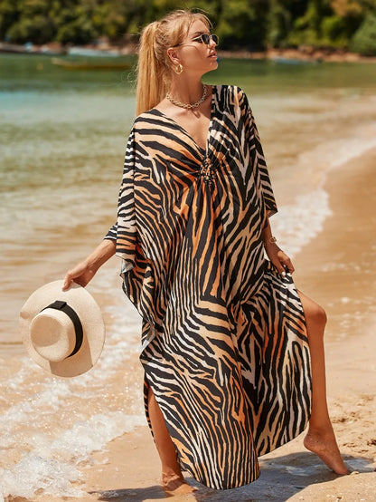 Fashion Boho Bikini Cover-ups Oversized Leopard Zebra Print Beach Cover Up Open Front Sunscreen Shawl For Women