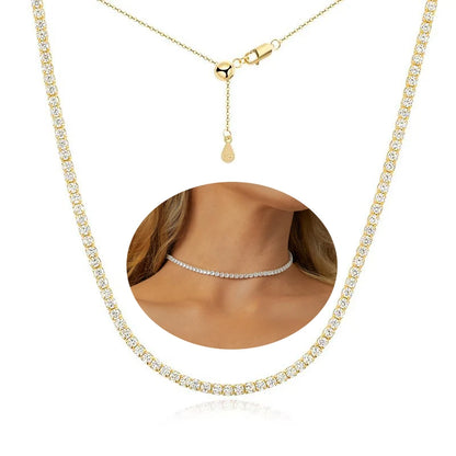 Certified Full Moissanite Riviera Tennis Necklace with Waterdrop Diamond Pendant for Women 925 Sterling Silver Adjustable Choker