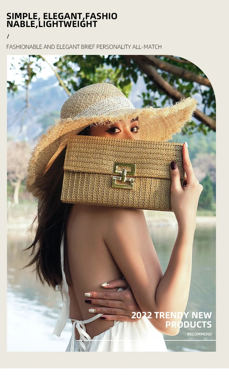 Straw Woven Clutch for Women Raffia Crochet Beach Rattan Causal Female Party Wedding Evening Bag New Summer Luxury Purse Handbag