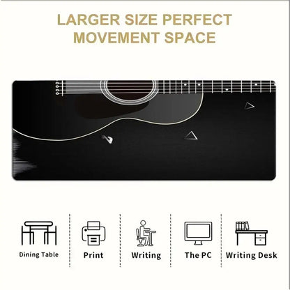 Minimalist Guitar Outline Large Gaming Mouse Pad Non-Slip Rubber Base Black Cool Extended Mouse Mat Music Theme PC Desk Mousepad