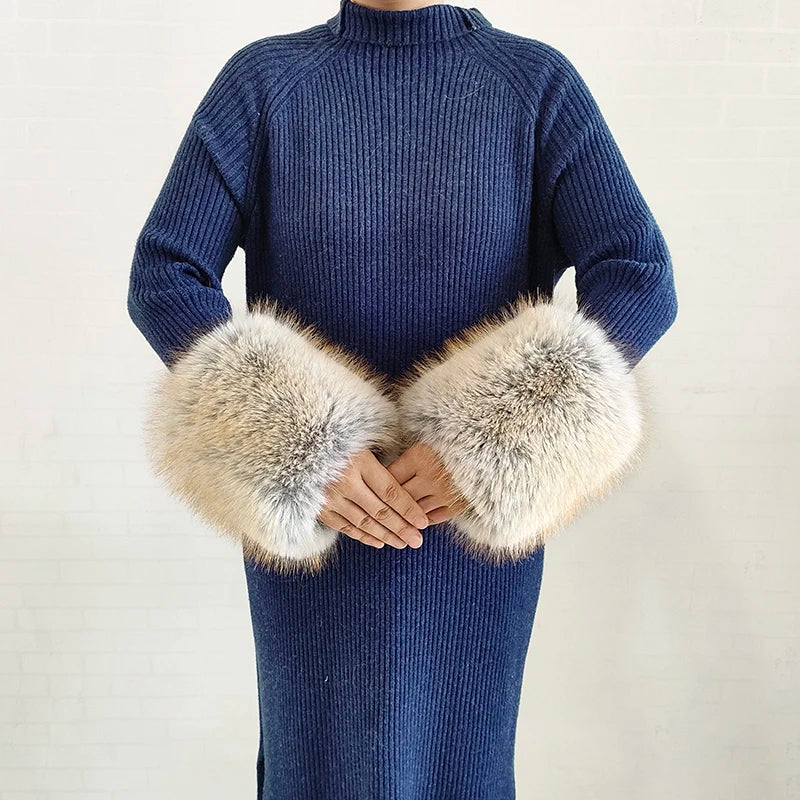 Large Women Faux Fox Fur Scarf Winter Jackets Warm Fluffy Shawl Fashion Artificial Fur Collar And Cuff Set Fluffy Scarves Female