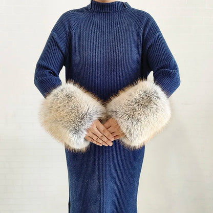 Large Women Faux Fox Fur Scarf Winter Jackets Warm Fluffy Shawl Fashion Artificial Fur Collar And Cuff Set Fluffy Scarves Female