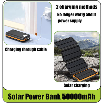 Solar Power Bank 50000mAH Folding Solar Panels 5V 2A USB Output Portable Outdoor Camping Sun Power For IPhone Android