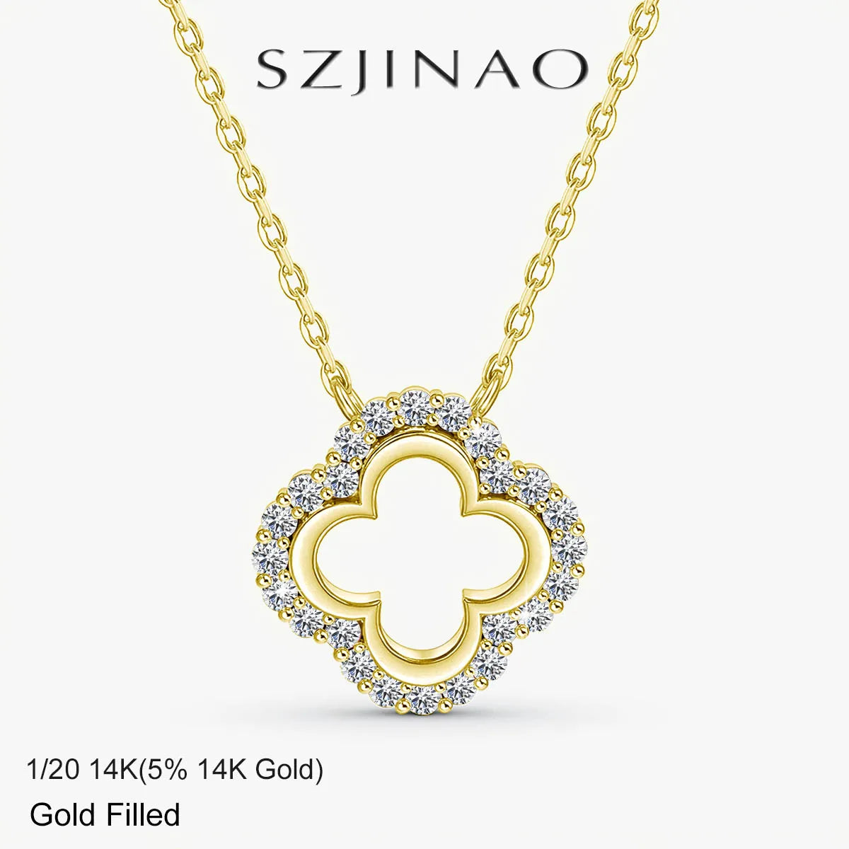Lucky Four Leaf Clover Moissanite Necklace 14K Gold Filled Diamond Pendant Wear-resistant for Women Daily Gift Fine Jewelry