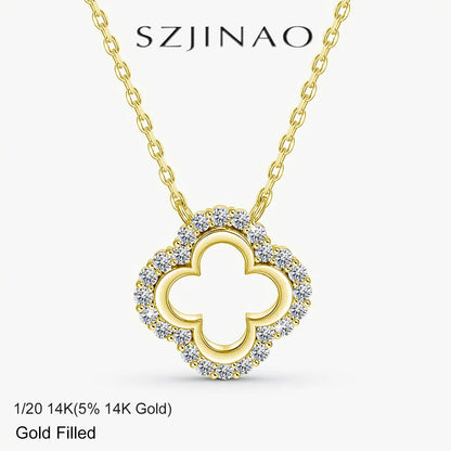 Lucky Four Leaf Clover Moissanite Necklace 14K Gold Filled Diamond Pendant Wear-resistant for Women Daily Gift Fine Jewelry