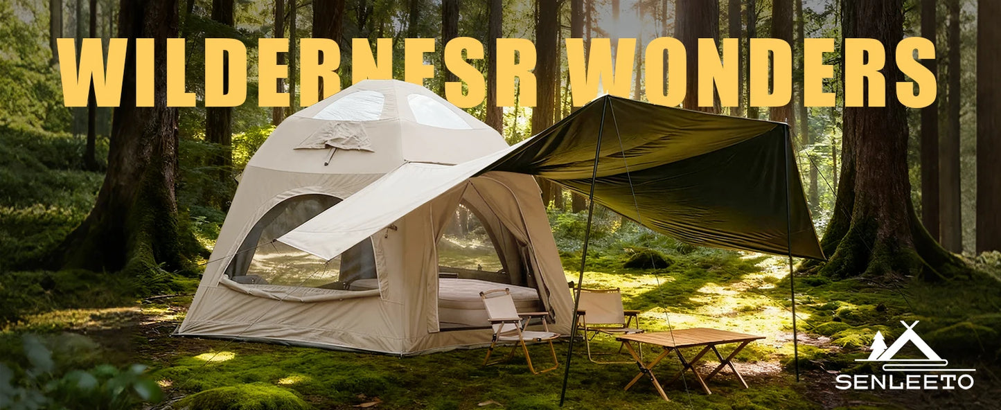 SENLEETO Inflatable Tent Glamping Dome Tent 420D Oxford Large Family Camping Tent with Rainfly Extension All Around View Luxury Outdoor House Tent