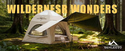 SENLEETO Inflatable Tent Glamping Dome Tent 420D Oxford Large Family Camping Tent with Rainfly Extension All Around View Luxury Outdoor House Tent