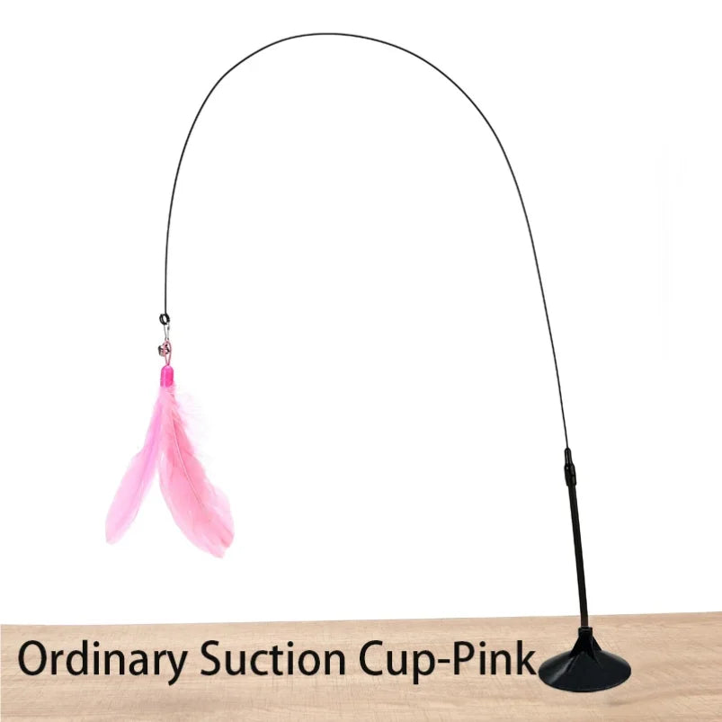 Interactive Cat Toy Handfree Cat Stick Playing Kitten Playing Teaser Wand Toy Suction Cup Bird/Feather Cat Wand Pet Supplies
