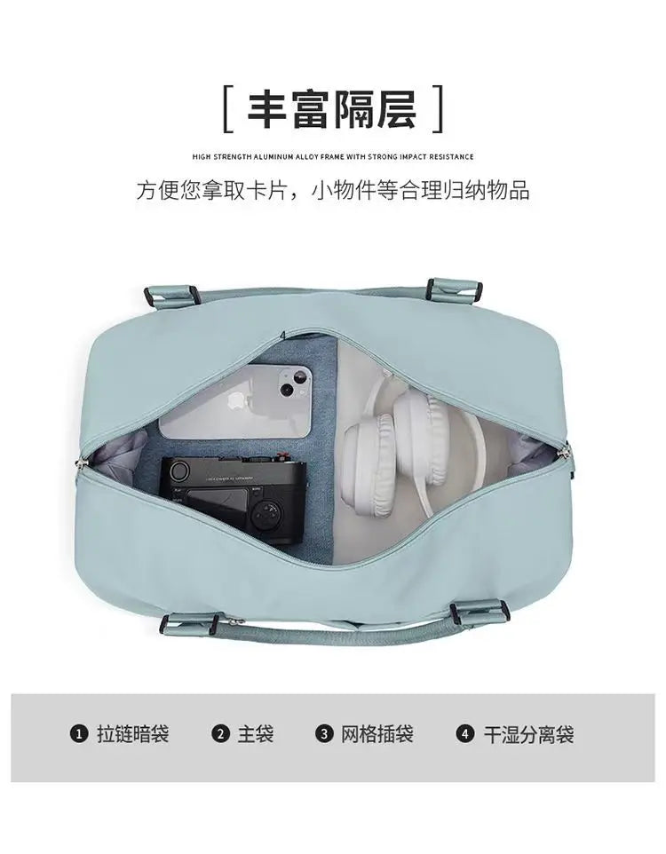 Outdoor Portable Travel Tote Adjustable Pull Rod Dry And Wet Separation Expandable Independent Shoe Compartment Fitness Bag