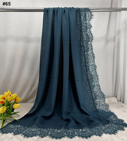 2026 New Rayon Cotton Modal Hijab Scarf Lace Splicing Turban Breathable Women Shawl Cotton Plain Scarf Headscarf Women Hijabs