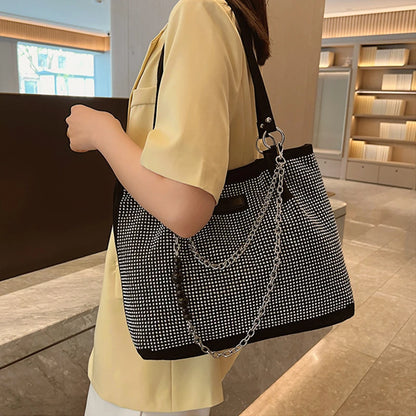 2024 Fashion Women Bling Diamonds Handbag Large Capacity PU Leather Big Totes Designer Female Chain Shoulder Bags Shopping Bags