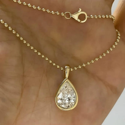 Certified 3carat Waterdrop Hark Moissanite Collar Necklace S925 Silver Bezel Set Solitaire Pear Cut Diamond Pendant for Women
