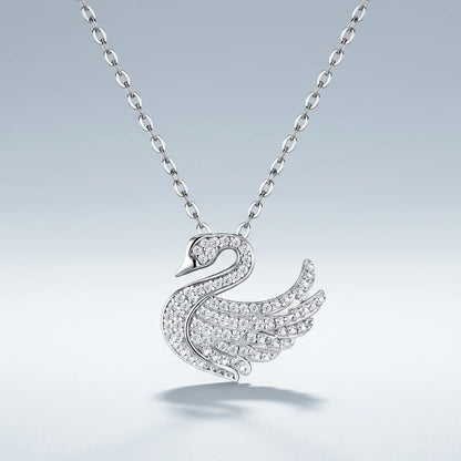 S925 Sterling Silver D‑Color Moissanite Swan Necklace, Sparkling Pave Pendant, Hypoallergenic Fine Jewelry Gift for Women
